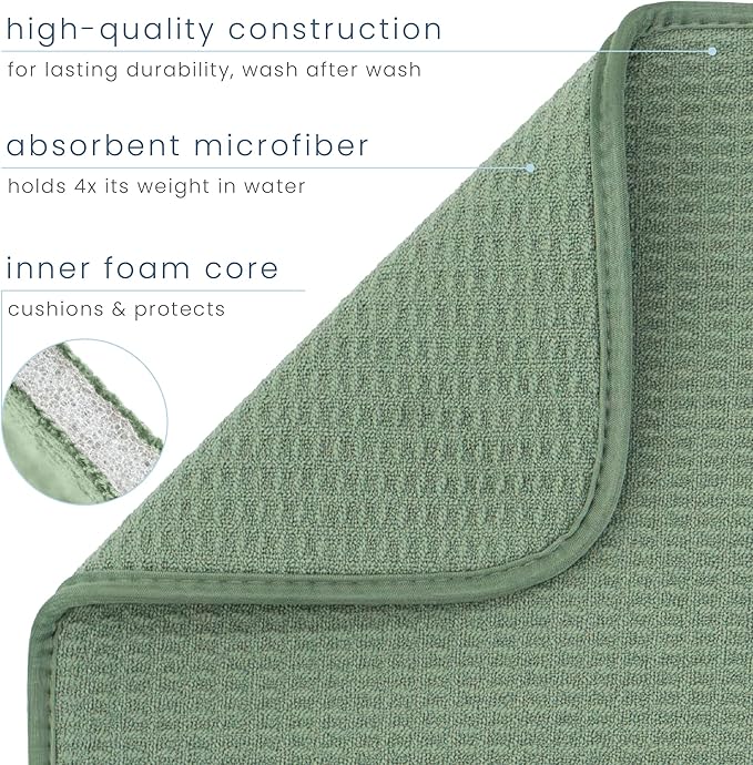 S&T INC. Dish Drying Mat Jumbo, 18” x 30”, Absorbent Microfiber Kitchen Counter Mat, Dish Drying Pad for Dishes, Utensils, Pots and Pans, Jumbo, Sage Green