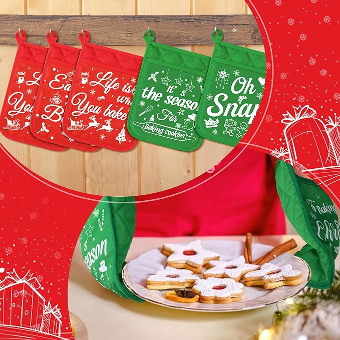 24 Pieces Christmas Pot Holders with Pocket Red Pocket Pot Holder Kitchen Hot Pad Oven Mitts Farmhouse Hot Potholders Cookie Bag Kitchen Cooking Baking