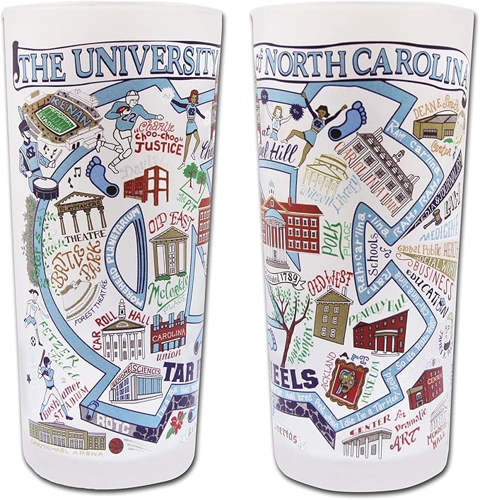 Catstudio Drinking Glass, University of North Carolina Glass Cup for Kitchen, 15oz Dishwasher Safe Tumbler for UNC Alumni