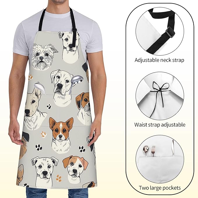Cute Dog Face Apron for Women,28x33in,Fun Puppy Kitchen Aprons with 2 Pockets,Oxford Fabric,Pet Lovers Adjustable Apron for Cooking Baking Gardening Chef,Gifts for Mom Wife