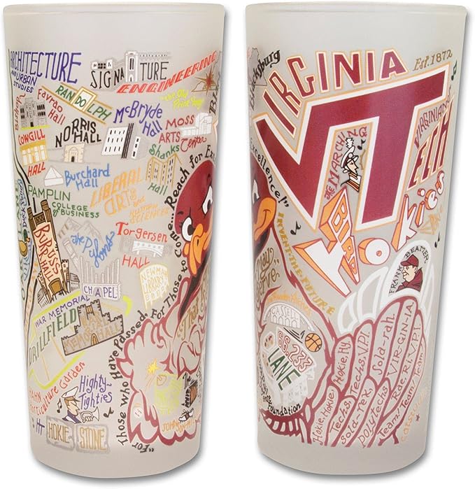 Catstudio Drinking Glass, Virginia Tech Glass Cup for Kitchen, 15oz Dishwasher Safe Tumbler for Hokies VT Alumni