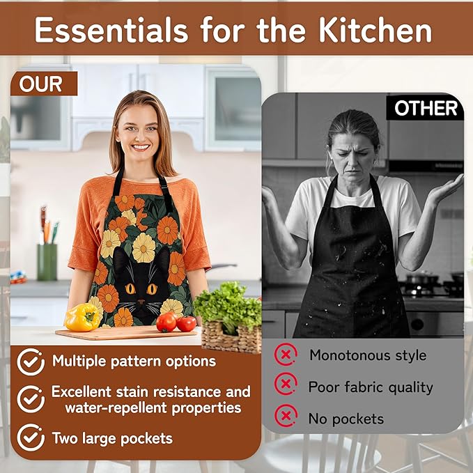 Cooking Aprons for Men and Women,Adjustable Bib Chef Apron with 2 Pockets, Soft and Durability Kitchen Apron