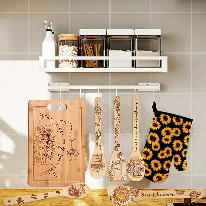 6pcs Sunflower Wooden Cutting Board Set Perfect Charcuterie & Serving Boards for Home Kitchen Decor, Ideal Gifts for Wedding, Birthday, Anniversary, Christmas & Housewarming