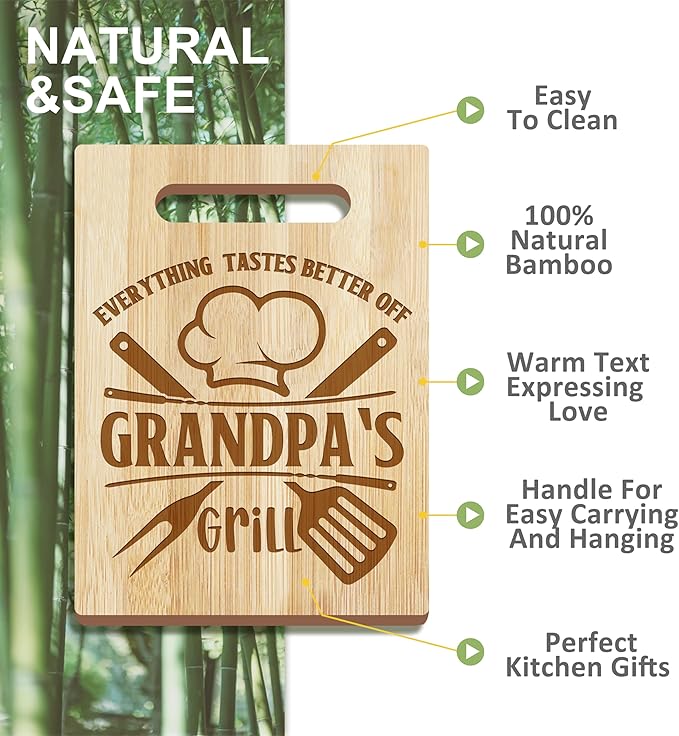 Grandpa Gifts, Christmas Grandpa Gifts from Grandkids, Wooden Cutting Board Utensils Set with Apron Grandparents, Fathers Day Birthday Kitchen Set