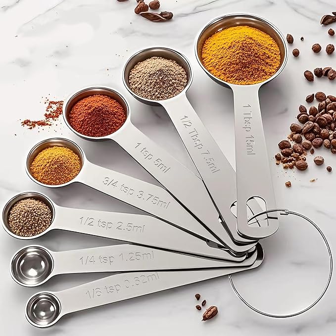 TILUCK Stainless Steel Measuring Spoons Set,Coffee Scoop Spoon,Kitchen Gadgets for Cooking & Baking,Set of (7)