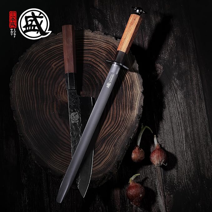 MITSUMOTO SAKARI 10 Inch Knife Sharpener Rod, Flat Honing Rod, High Carbon Honing Steel