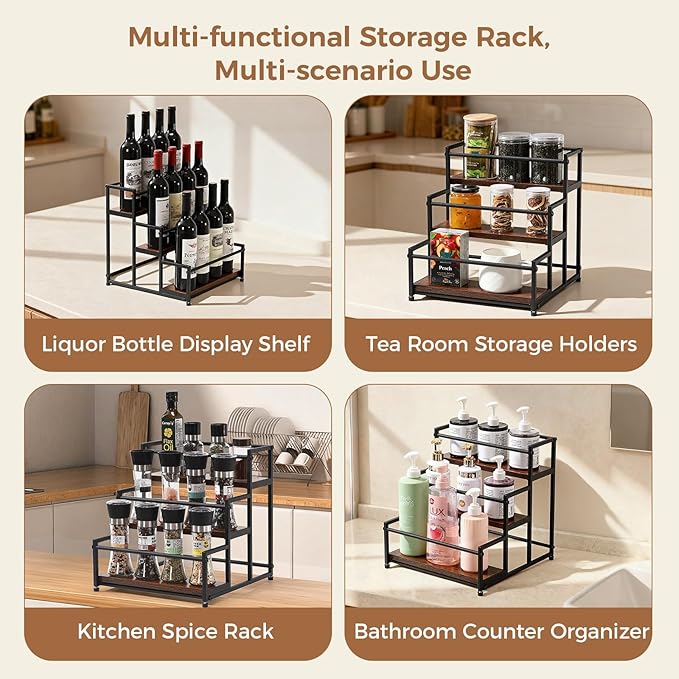 Coffee Syrup Rack Organizer, 3-Tier 12 Syrup Bottles Holder Stand for Coffee Bar, Liquor Bottle Display Shelf Bar Shelf Stand Countertop Rack for Syrup, Wine, Spice