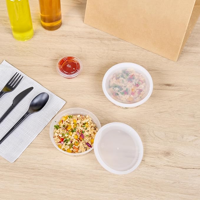 Restaurantware-Asporto 8 Ounce Deli Containers With Lids, 100 Microwavable Round Soup Containers - Clear Plastic Lids Included, Do Not Contain BPA, Clear Plastic Soup Containers, Disposable