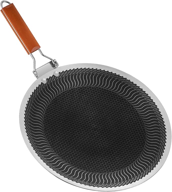 DELARLO Tri-Ply Stainless Steel Nonstick Crepe Pan,Round Griddle Pan,15 Inch Para Tortillas Pancake Pan with Stay-Cool Handle,18/10 Large Cooking Surface