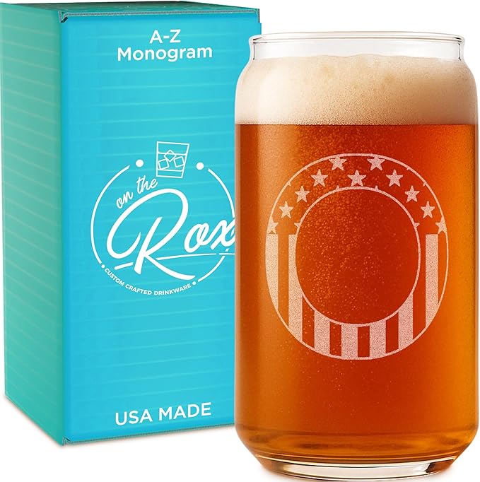 Monogram Beer Glasses for Men (A-Z) 16 oz - Beer Gifts for Men Brother Son Dad Neighbor - Unique Gifts for Him - Personalized Drinking Gift Beer Glass Mugs - Engraved Beer Can Glass (O)