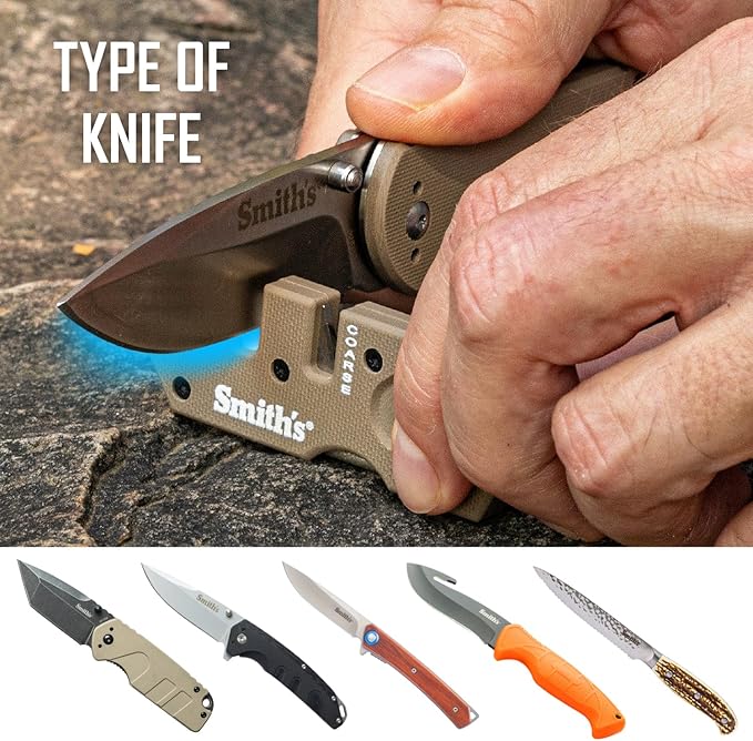 Smith’s Pocket Pal Tactical Knife Sharpener - 2 Stage Sharpener & Diamond Sharpening Rod - Pocket Clip - Outdoor Hunting Knife & Hook Sharpener - Compact & Lightweight