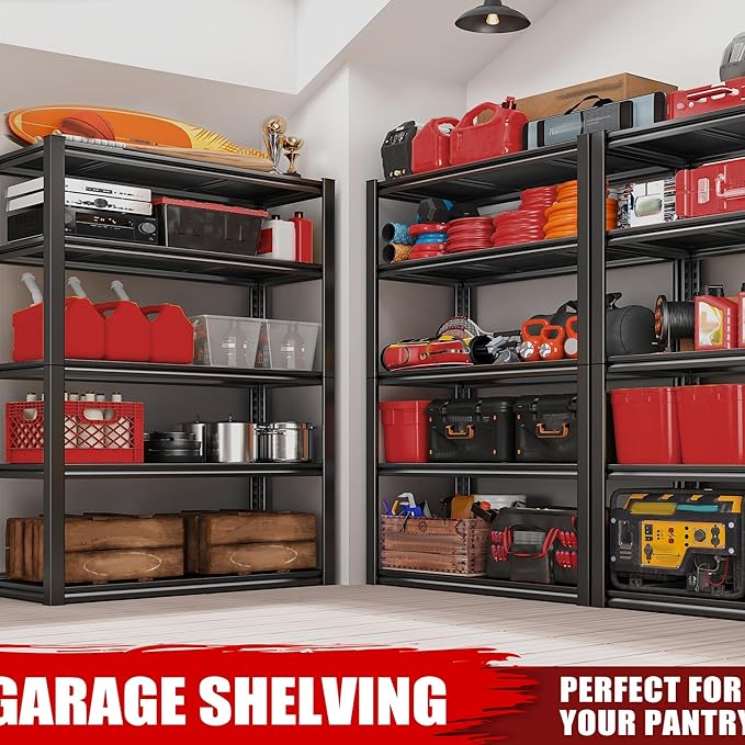 Raybee Storage Shelves, 72" H Garage Shelving, 5-Tier Adjustable Garage Shelves, 2000LBS Metal Shelving for Basement, Garage, Warehouse, Pantry, 72" H x 31.5" W x 16.5" D, Black