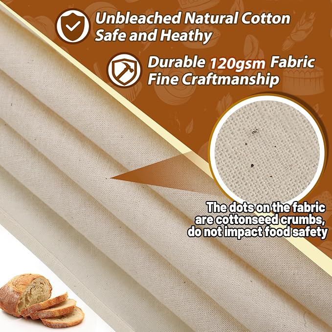 3pcs 100% cotton Tea Towels for Baking Sourdough - 28" Unbleached Bread Basket Flour Sack Towels, Proofing Cover Cloth for Dough Raising Baguettes Loaves Ciabatta, Bread Making Accessories Bakers Gift