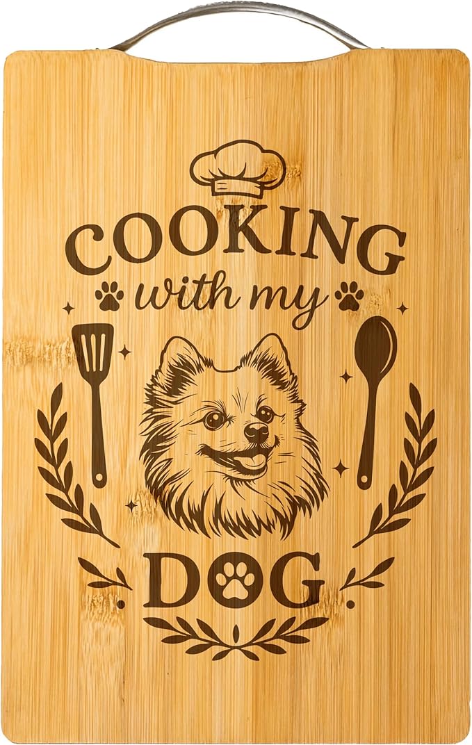 Engraved Cutting Board, Cute Dog Lover Gift, Handmade Kitchen Decor Cooking – with My Dog (Pomeranian)