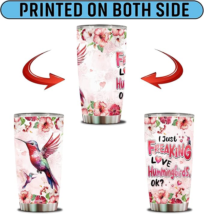 Hummingbird Tumbler 20oz Cute Animal Gift for Women, Girls Who Freaking Love Hummingbirds Lovers Perfect Birthday Christmas Valentine Wife Daughter Insulated Stainless Steel Coffee Cup with Lid