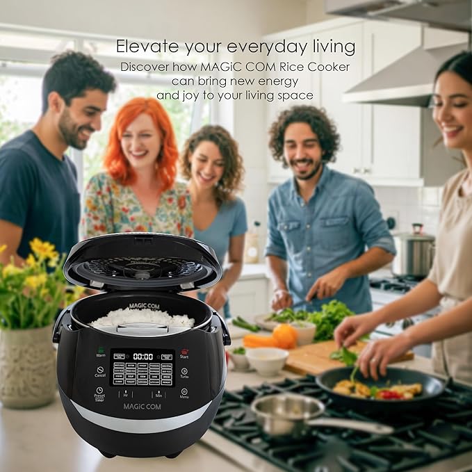MAGiC COM multi-Functional Digital Rice Cooker 10 Cup Uncooked (20 Cup Cooked), 15-in-1 Programmable Electric Rice & Grain Cooker with Auto Clean, Non-Stick Pot, Steamer Basket, 24H Delay Timer, and Auto Keep Warm(White)