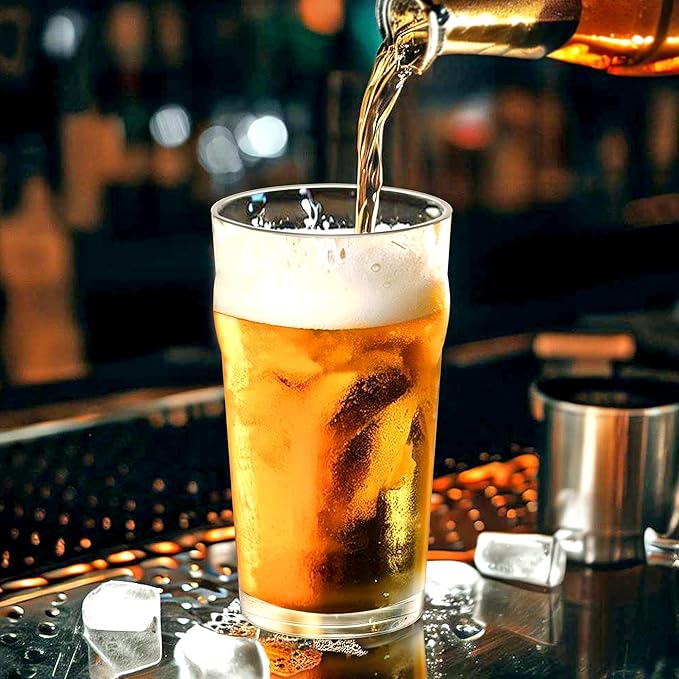 Amazing Abby - Amber - 20-Ounce Plastic Beer Glasses (Set of 6), Plastic Pint Glasses, Reusable Cups, BPA-Free, Shatter-Proof, Dishwasher-Safe, Perfect for Poolside, Outdoors, Camping, and More