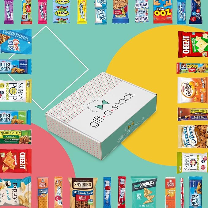 Gift A Snack - Holiday Christmas Stocking Stuffers, Healthy Snack Box Care Package + Greeting Card (60 Count) Xmas Birthday Treats Gift Basket, Nutritious Granola Breakfast Bars