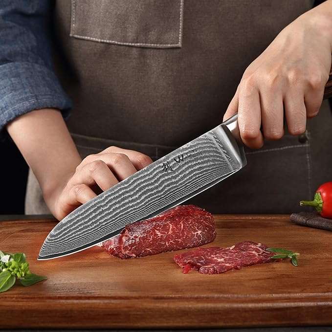 Wakoli EDIB 3-Piece Damascus Knife Block Set with Magnetic Knife Block – Chef Knives Set with 3.4" - 6.7" Blades, 67-Layer Damascus Steel (VG10 Core), Kitchen Knives with Pakkawood Handles