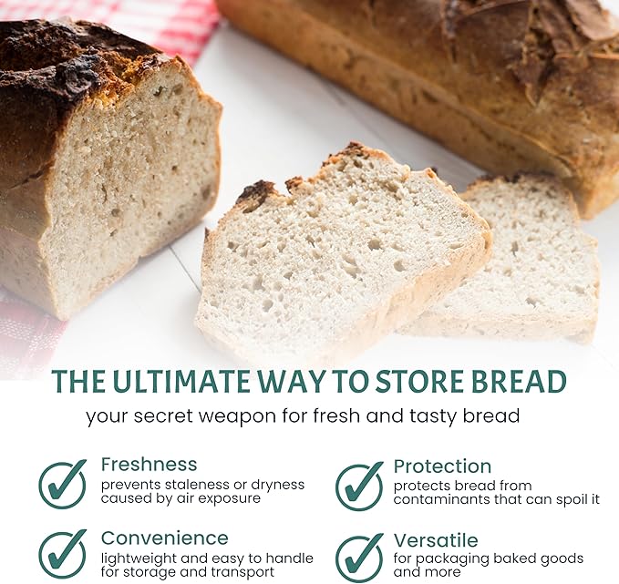 Reusable Plastic Bread Bags for Homemade 10x22"- Clear Bag with Ties For An Airtight Moisture-free Preservation and Storage- Loaf Home Bakers Bakery Owners (50)