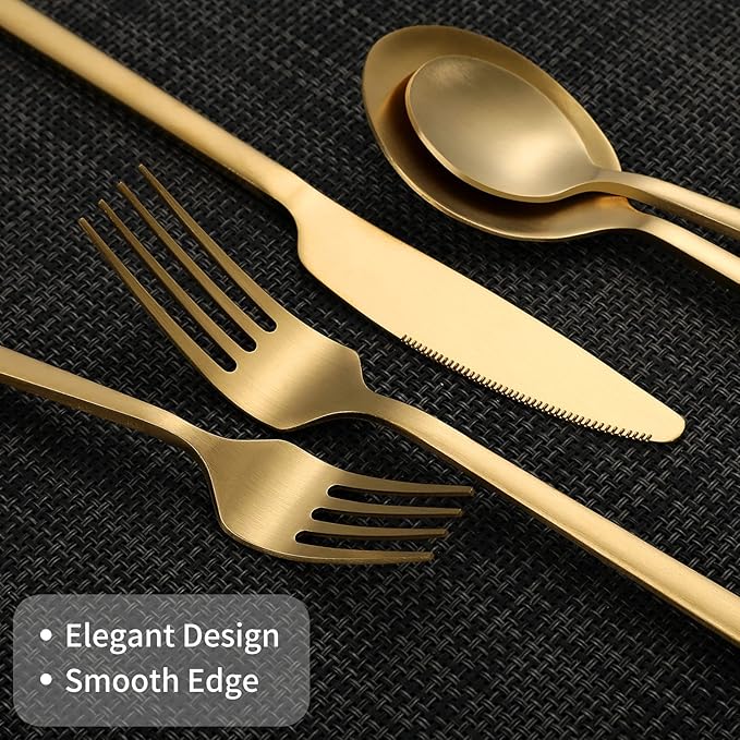 40-Piece Gold Silverware Set, Rectangular Flatware Set for 8, Matte Stainless Steel Cutlery Set, Food-Grade Utensils Set, for Home Kitchen Restaurant, Dishwasher Safe