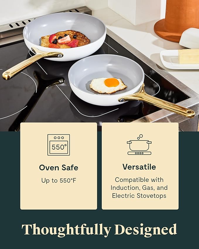 Caraway Nonstick Ceramic Mini Fry Pan With Glass Lid (1.05 qt, 8") - Non Toxic, PTFE & PFOA Free - Oven Safe & Compatible with All Stovetops (Gas, Electric & Induction) - White