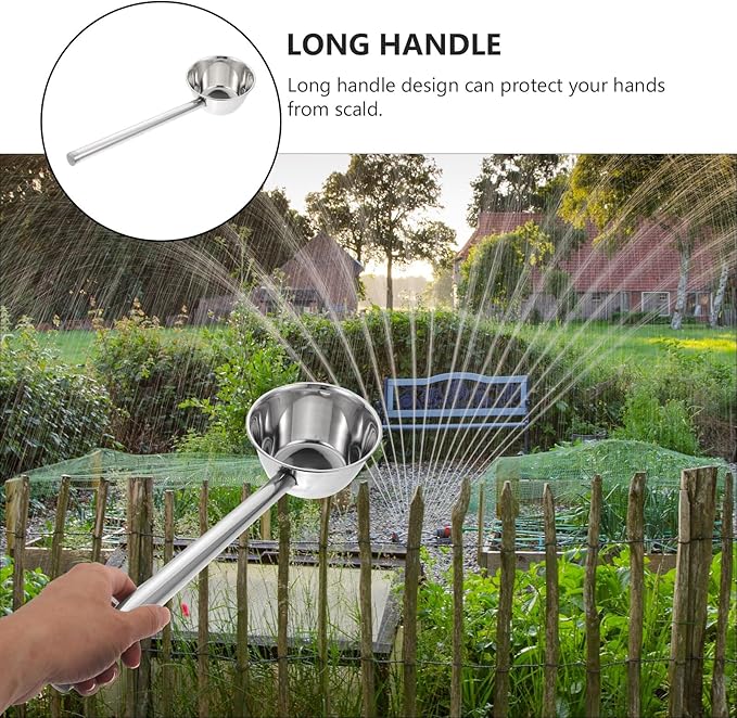 Yardwe Long Handle Stainless Steel Water Ladle - 18.3 Inch Lengthened Scoop for Watering Flowers, Vegetables, and Kitchen Use, Large Capacity, and Comfortable Grip