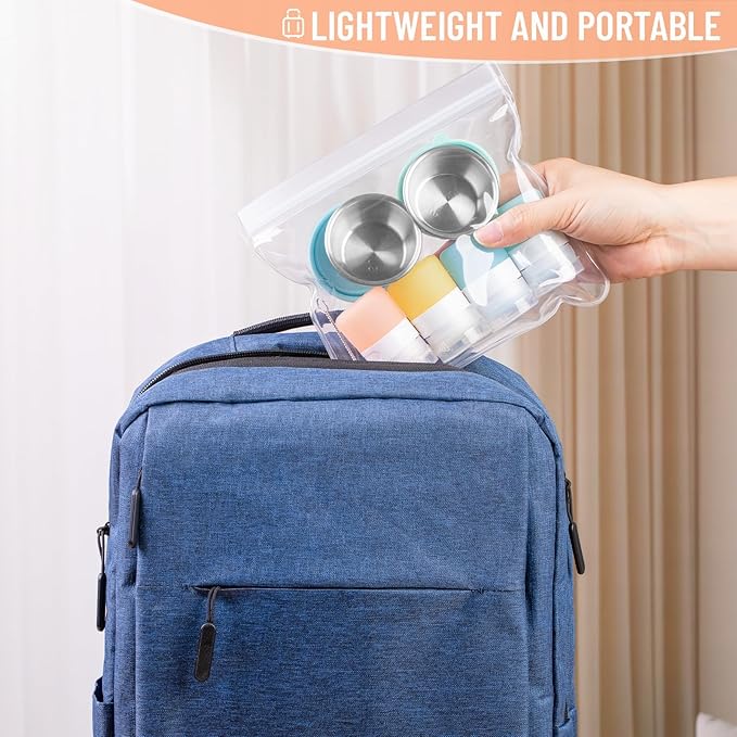 8-Pack Salad Dressing Container To Go, 1-oz Silicone Small Condiment Squeeze Bottles and 1.6 oz Stainless Steel Sauce Containers Cups, Leakproof Condiment Containers with Lids for Lunch Box