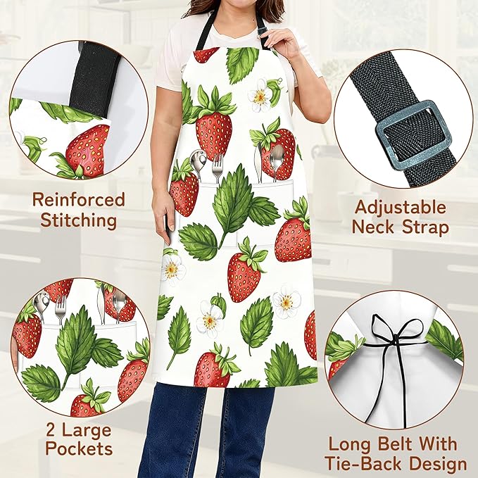 Kitchen Apron with Pocket,Waterproof Adjustable Neck and Long Ties, Cooking Baking Gardening Painting Apron for Women