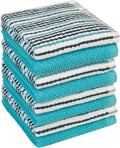 Bumble Premium Dish Cloths Towel 12"x12" | 100% Natural Ring Spun Cotton Tea Towel Set | 430 GSM | Highly Absorbent & Soft Dish Towels | 8 Pack - 4 Popcorn Striped & 4 Solid Kitchen Towels - Aqua