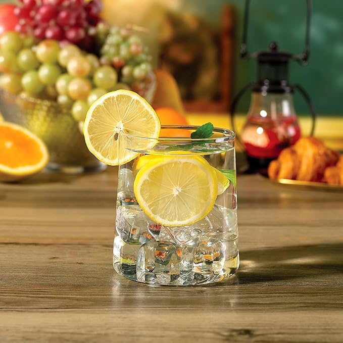 Joseph Sedgh Collection Clear Glass Tumbler Set of 4 – 16.5 oz Borosilicate Drinking Glasses – Durable, Lead-Free, Dishwasher Safe – Modern Water, Juice, Cocktail Glasses