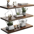 Wall Shelf Set of 3, Rustic Brown Floating Shelves 36 in W x 10 in D x 1 in H, Wooden Floating Wall Shelf with Invisible Brackets for Living Room/Bedroom/Bathroom/Kitchen Storage and Decor