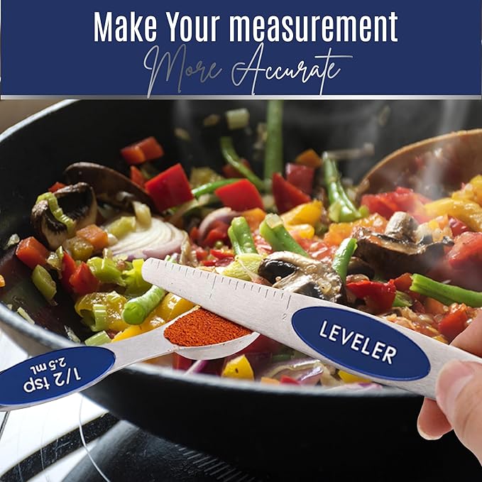 Magnetic Measuring Spoons Set of 9 Stainless Steel Dual-Sided Stackable Measuring Spoon Nesting Teaspoons Measuring Dry and Liquid Ingredients, Fits in Spice Jars Set of 9 (Sapphire)