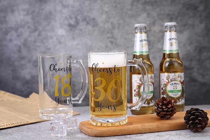 30th Birthday Gift，Men and Women Cheering 30th Birthday Beer Mugs，Cheers to the 30th Anniversary Beer Glass，30th Birthday Party Wedding Anniversary Decorative Gift, 18 Ounce (Cheers to 30 Years)
