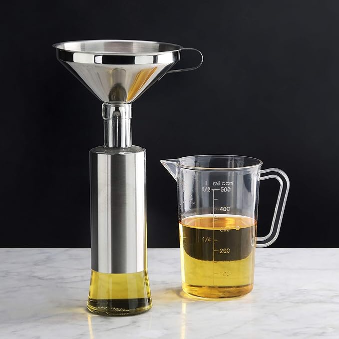 New Star Foodservice Stainless Steel Funnel with Detachable Strainer/Filter, 5", Silver