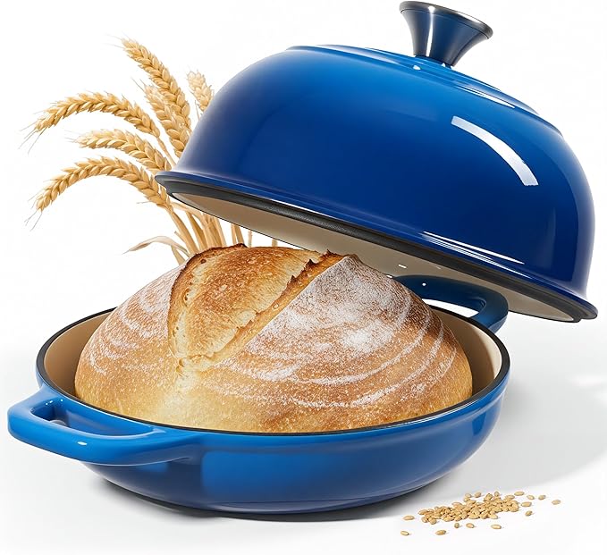 4.5 QT Dutch Oven for Bread Baking, Cast Iron Bread Oven for Sourdough, Enamelled Bread Dutch Oven with Lid, Heavy-Duty Non Stick Bread Pot, Blue