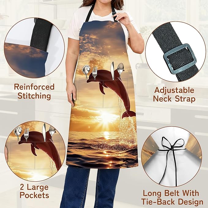Cooking Aprons for Men and Women,Adjustable Bib Chef Apron with 2 Pockets, Soft and Durability Kitchen Apron