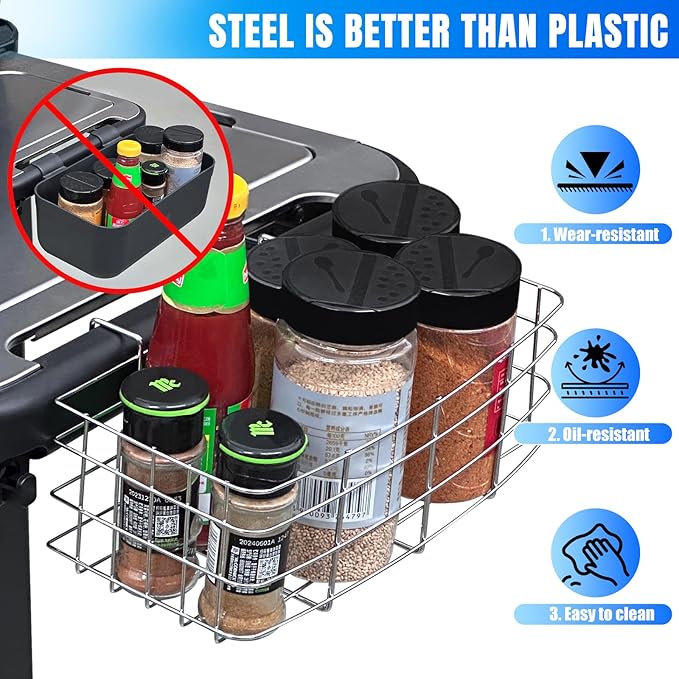 Condiment Caddy, Caddy Collection for Weber Spirit Serial E-210, E-310, E325, E-410, E-425, E-435 Gas Grill, Steel Material with Nickel Plated Finish