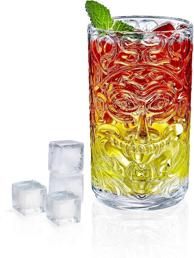 6-Pack 14.5oz Clear Tiki Glasses Cups for Cocktails Glass Drinking Set Crystal Glass Tumbler - for Water, Juice, Beer, Cocktails, Mojito, Wine and Whiskey, Bar Glassware