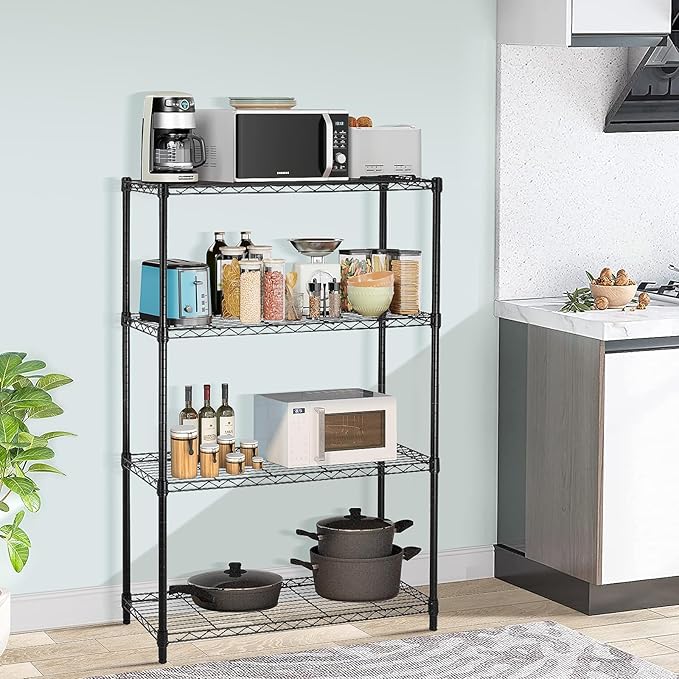 4-Shelf Metal Shelving Rack 36" L x 14" D x 54" H Garage Storage Shelves NSF Adjustable Wire Shelves Organizer for Kitchen Closet Basement, Each Shelf Can Hold 250LBS, Black