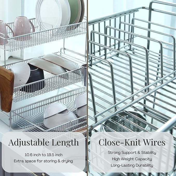 Ergo Edge Dish Rack (Stainless Steel, 17.7" H x 20.6" W x 10.6–19.5" D)