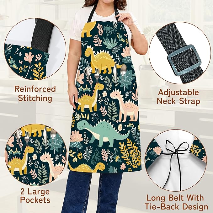 Kitchen Apron with Pocket,Waterproof Adjustable Neck and Long Ties, Cooking Baking Gardening Painting Apron for Women
