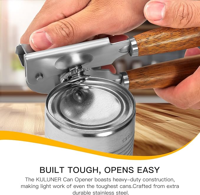 Upgraded Efficient Manual Can Opener - Selected Solid Wood Handle, Sharp and Smooth Blade Edge, Portable Design, Easy-Open Large Knob, Versatile for Various Bottle Caps(Boluoge)