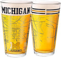 Greenline Goods – University of Michigan Wolverines College Pint Beer Glasses (Set of 2), 16 oz – Full‑Color Logo + Campus Map