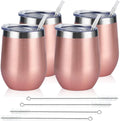 Lifecapido 4 Pack 12Oz Stainless Steel Stemless Wine Glasses, Insulated Wine Tumbler, Stainless Steel Wine Tumbler Cups with Lids and Straws for Coffee, Cocktails, Wine, Champaign, Rose Gold…