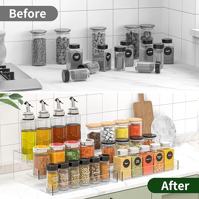 3-Tier Acrylic Spice Rack, Spice Organizers and Storage for Kitchen 2 Pack, 10.2 x 9.6 x 3.9 Inches