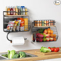 Housolution 2 Pack Wall Mounted Fruit Basket with Wood Lid, Hanging Kitchen Storage Basket for Fruit and Vegetable, Potato and Onion Storage Organizer with Paper Towel Holder for Kitchen Countertop