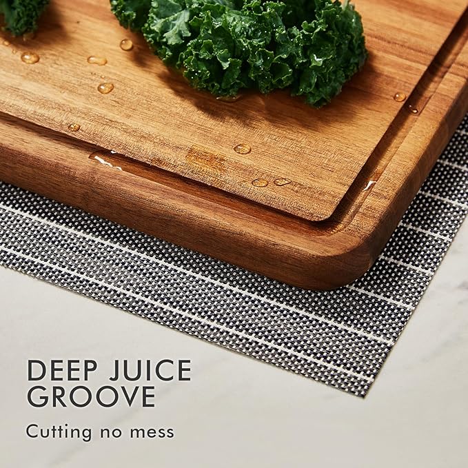 CHOSIN Wood Cutting Board, Acacia Chopping Board with Juice Groove - 16"x12" Cutting Board with Wooden Spatula Set for Kitchen and House Warming Gift