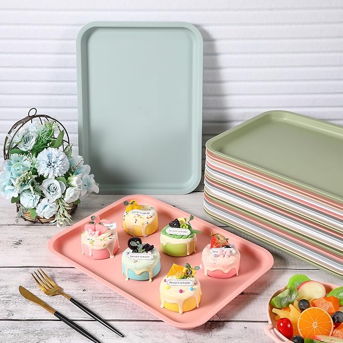 Uiifan 20 Pcs Thicken Plastic Cafeteria Trays Fast Food Serving Tray Bulk Rectangular Serving Trays Restaurant Lunch for Kitchen Hotel Dinner Party(Large,Brilliant Colors)