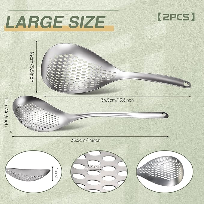 Bokon 2 Pieces Spider Strainer Skimmer Slotted Spoon Stainless Steel Skimmer Ladle Rustproof Frying Spoon Strainer Colander with Hanging Holes for Kitchen Cooking Draining and Frying